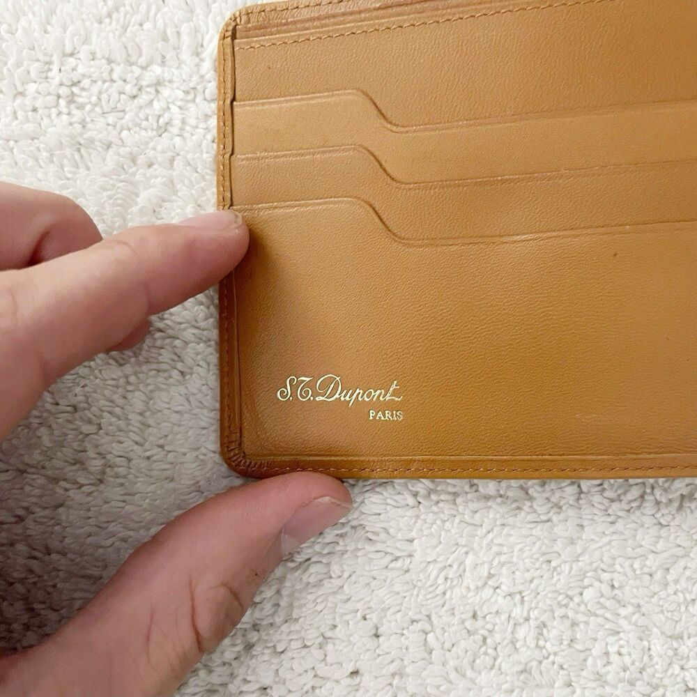 S.T. Dupont Vtg Men's Camel Brown Leather Bifold Wallet D Logo Snap Coin Pouch - Picture 7 of 12